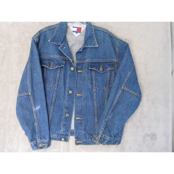 Tommy Hilfiger Jackets & Blazers - Tommy Hilfiger Vintage Denim Trucker Jacket Blue Medium Wash Small Flag Log